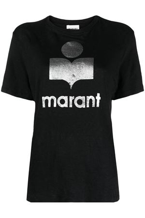 T-shirt in lino tinta unita con logo MARANT ÉTOILE | TS0001FBA1N10E01BK